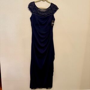 MSK Navy Full Length Dress with Beaded Neckline